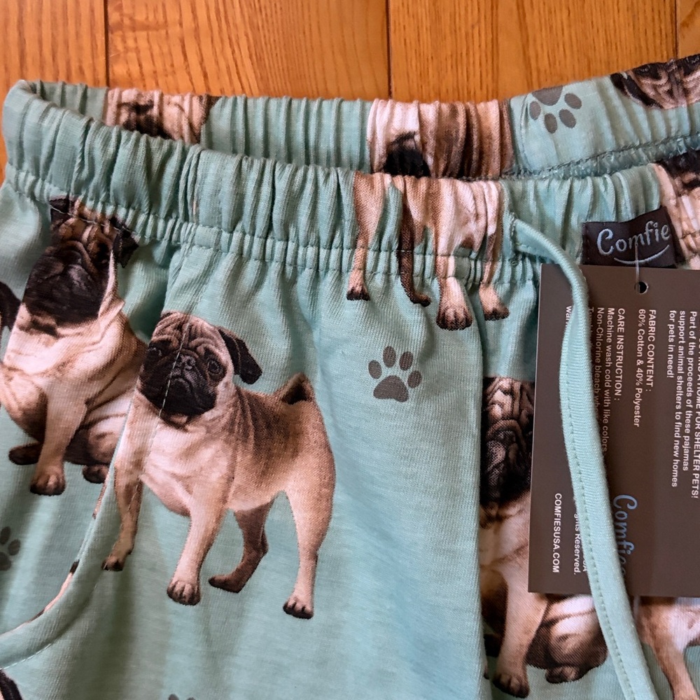 NWT New Comfies Pug Print Pajama PJ Pants Small S